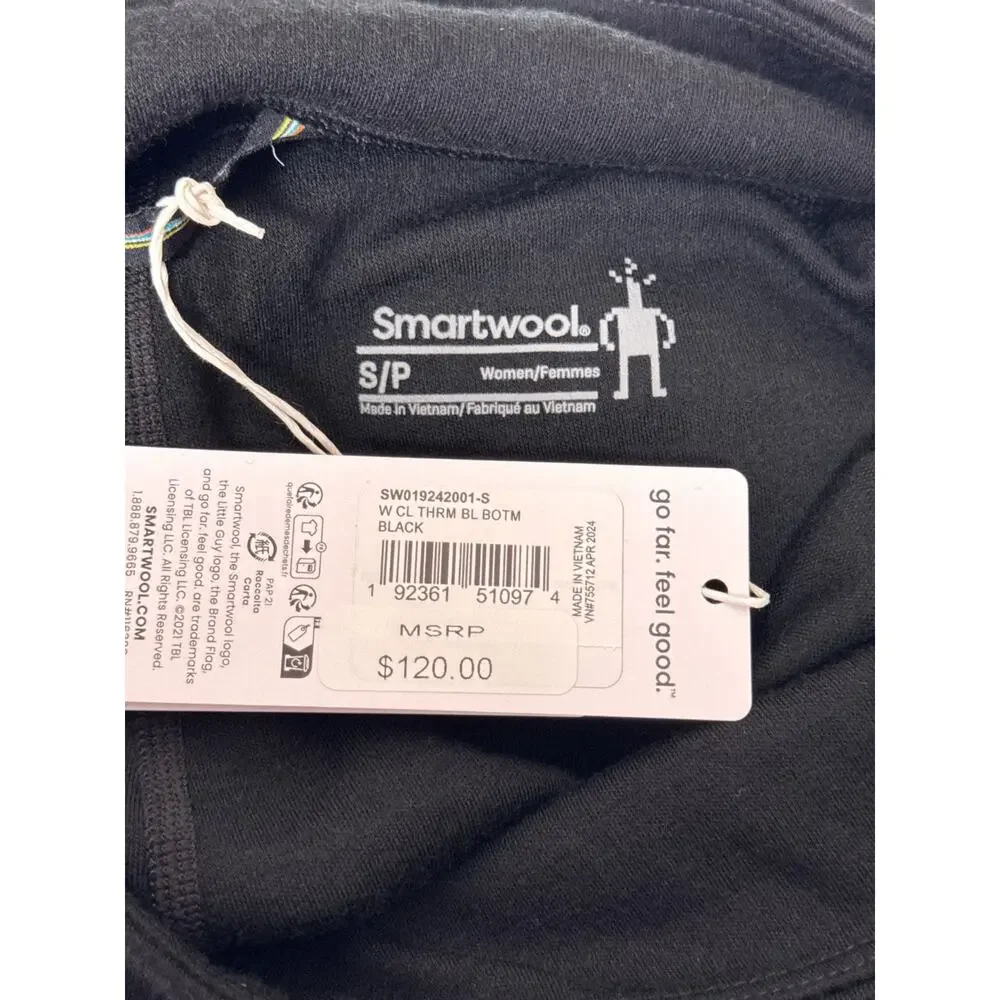New SmartWool Base Layer Small Womens Black Merino Wool Thermal Bottom Pants